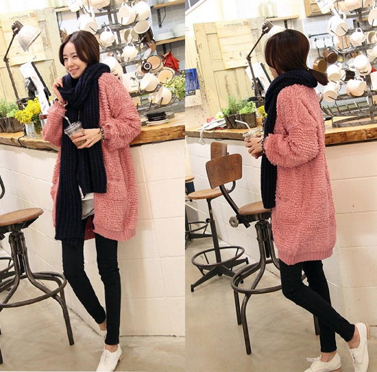 Cardigan len xù ấm áp ngày đông