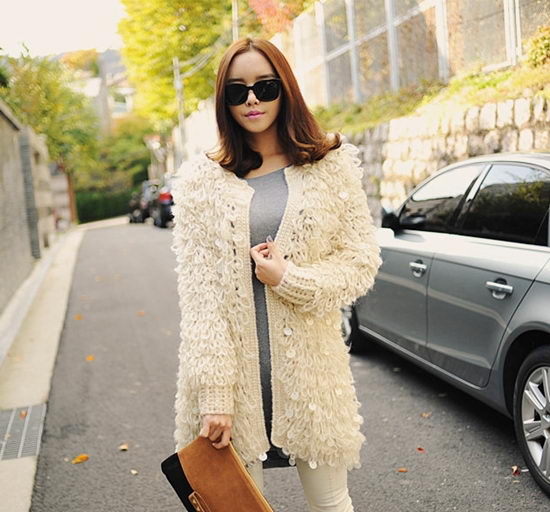 Cardigan len xù ấm áp ngày đông