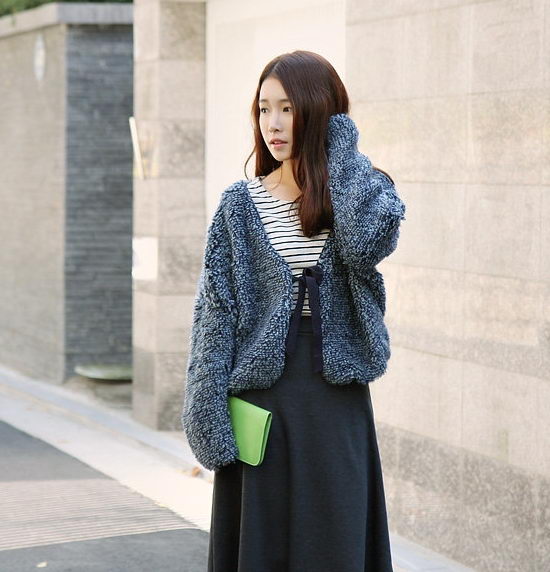 Cardigan len xù ấm áp ngày đông