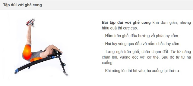 Các động tác cơ bản sử dụng ghế cong tập bụng