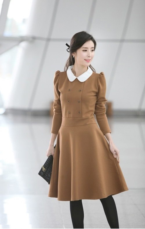 Váy dạ cổ sen cho nàng công sở 